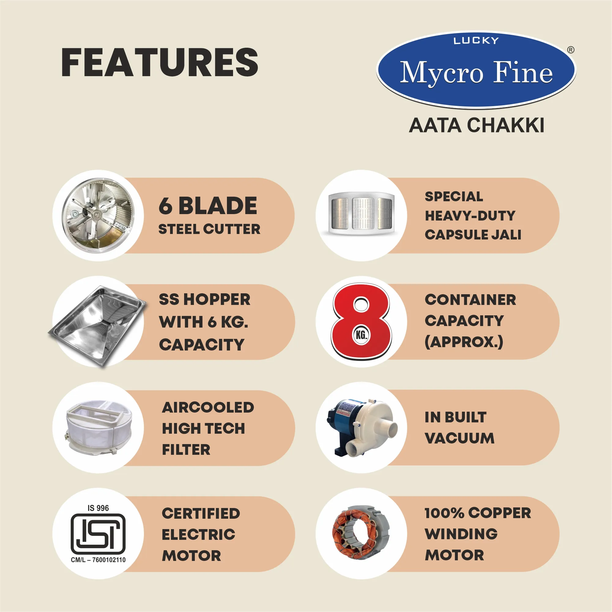 Mycrofine Neo Plus SS VC Aata Chakki