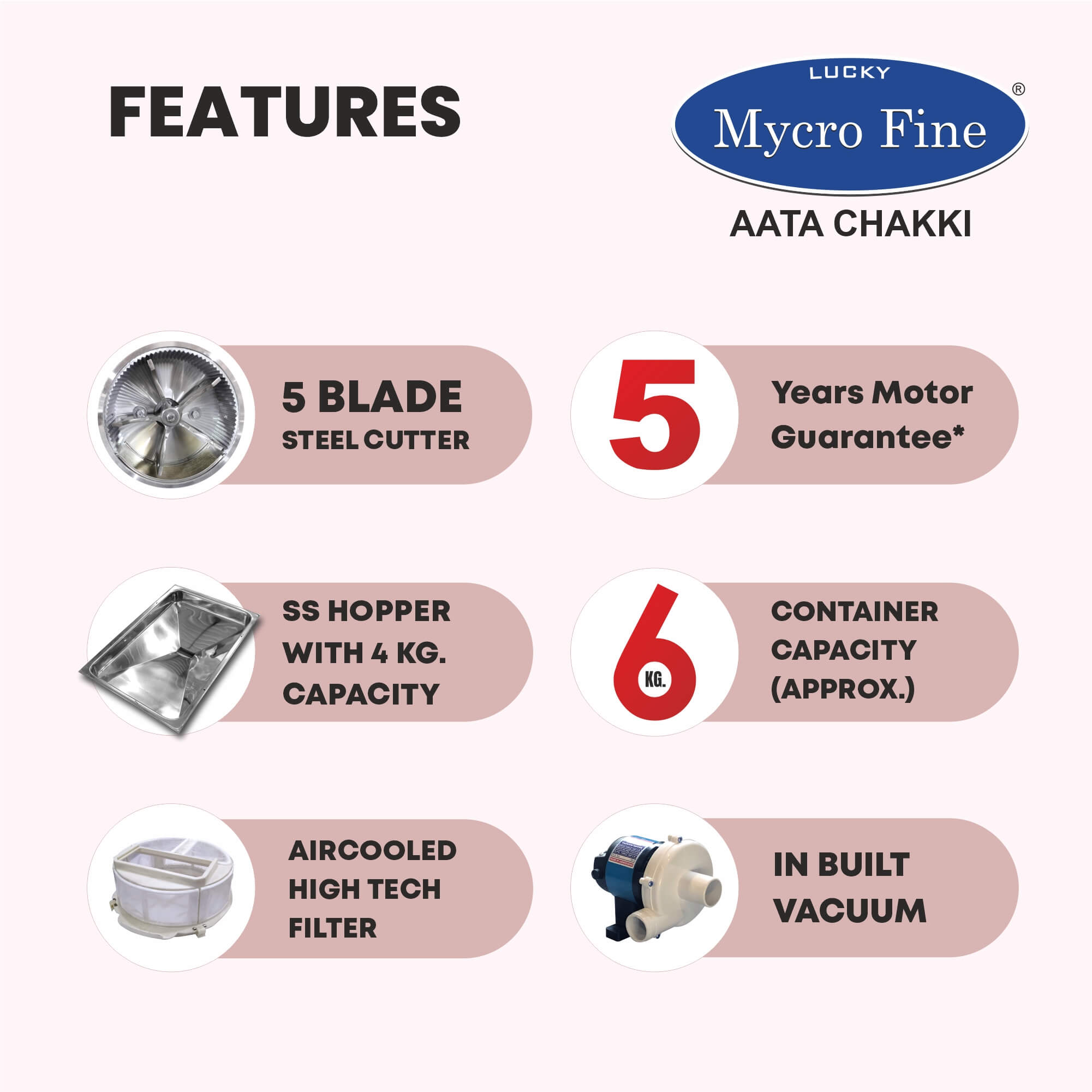 Silver Aata Chakki (VC) with Inbuilt Vacuum